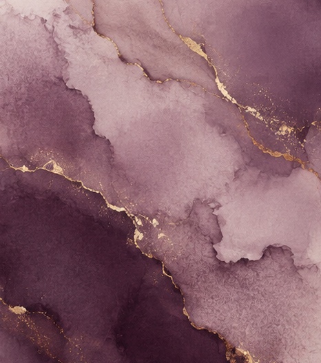 Plum and mauve ink, gold threading.